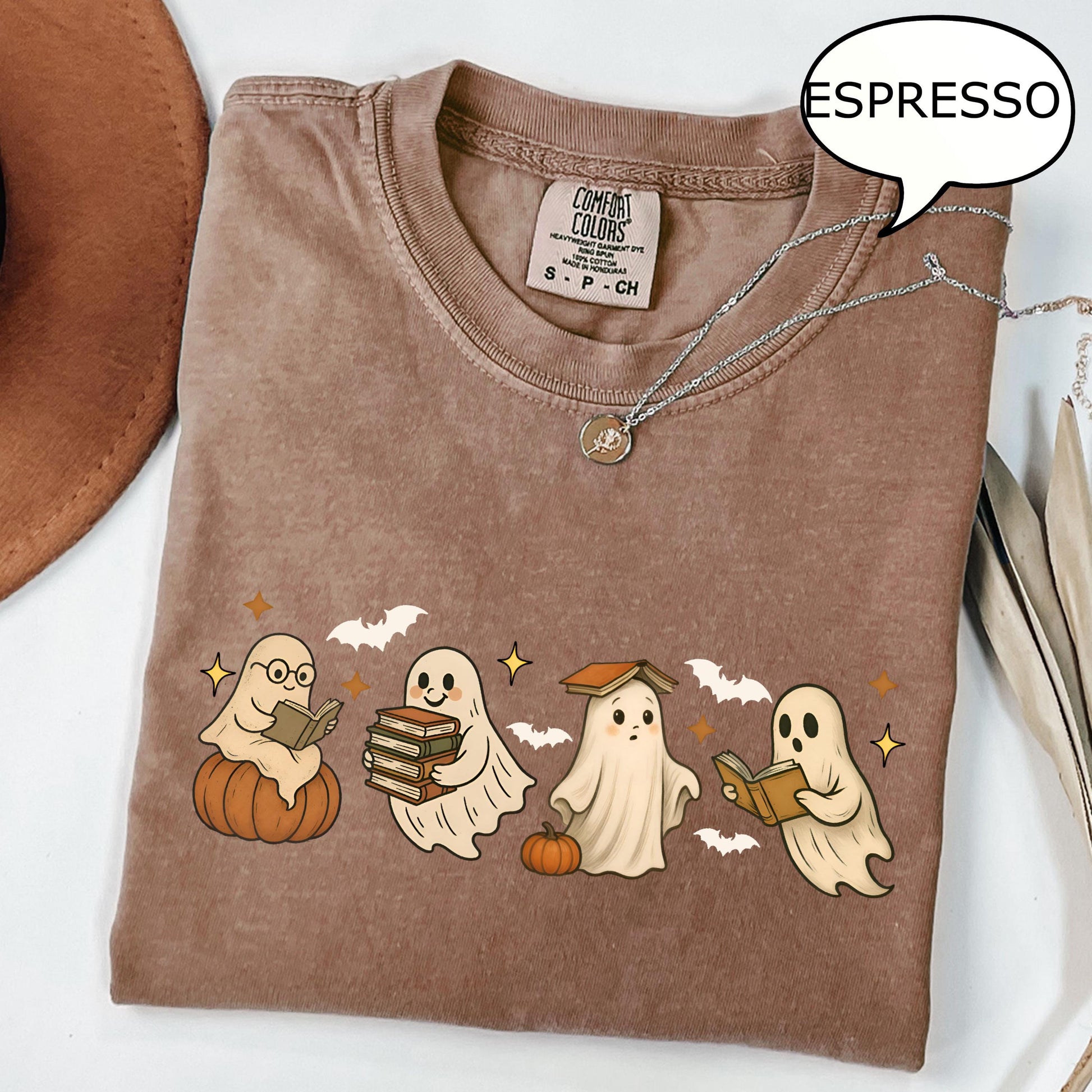 Comfort Colors Ghost Reading Book Halloween Ghos Book Lover Teacher Halloween Ghost Book (1)