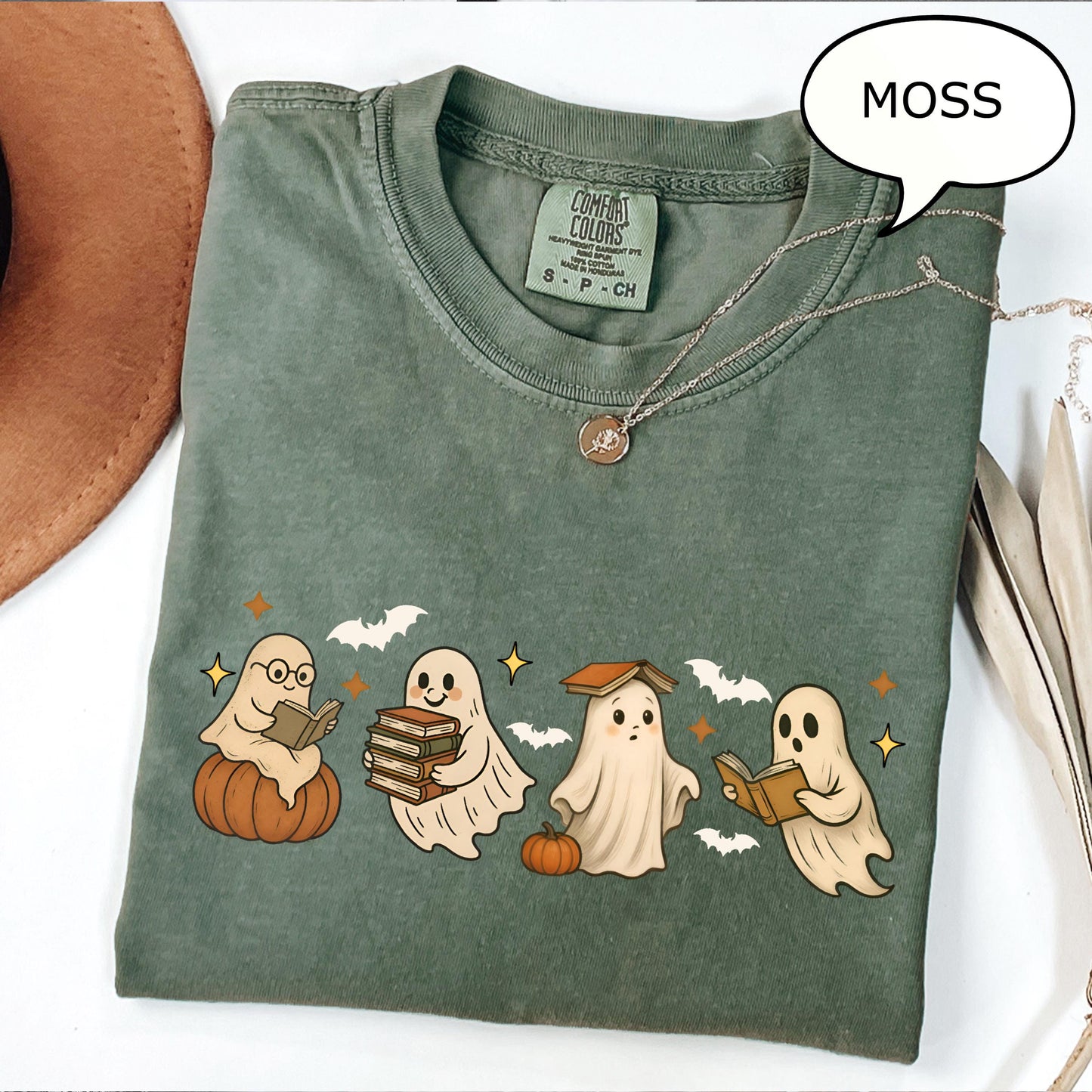 Comfort Colors Ghost Reading Book Halloween Ghos Book Lover Teacher Halloween Ghost Book (3)