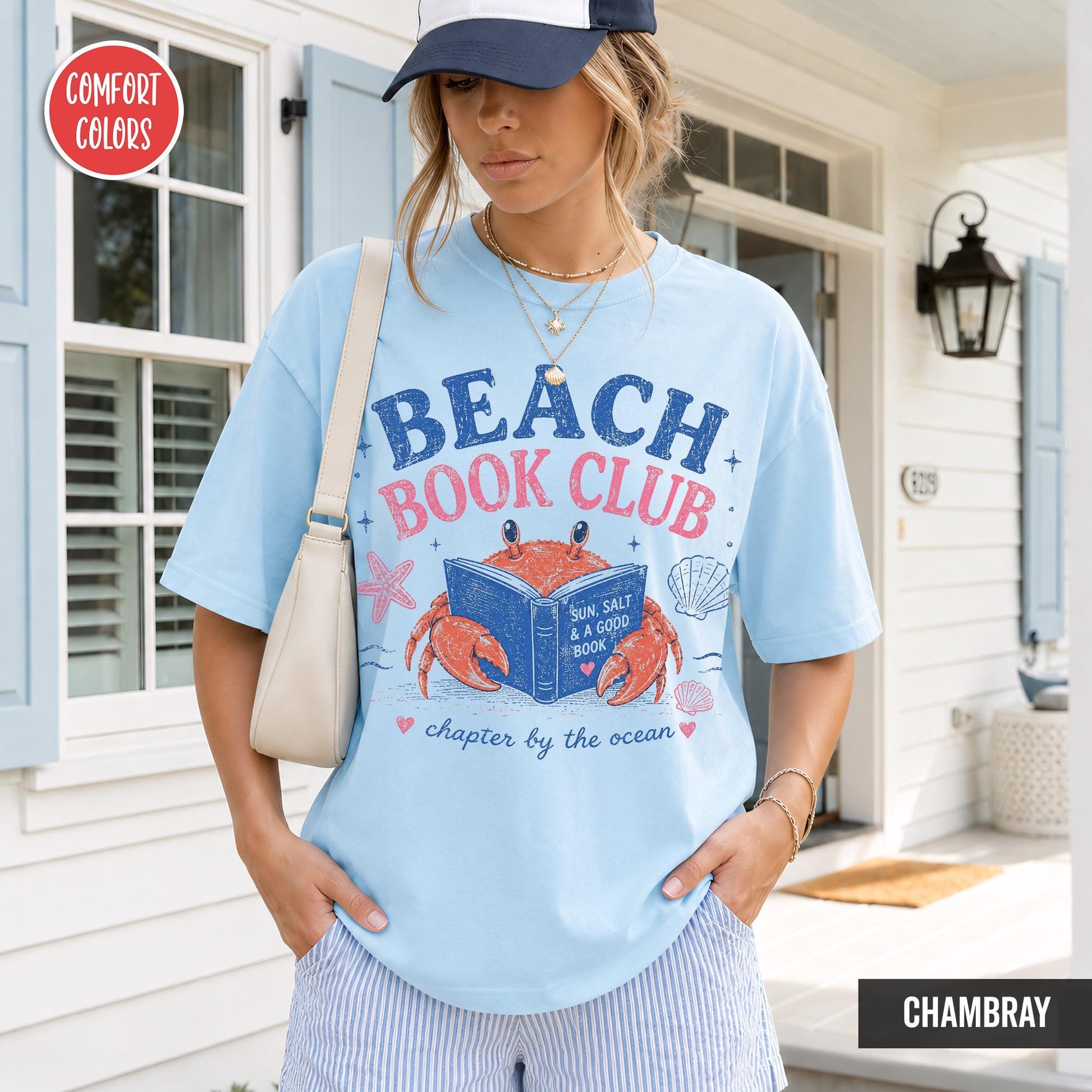 Beach Book Club Bookish Comfort Color Summer Crab Book Lover Book Girl Summer Tee Reading Bookish (4)