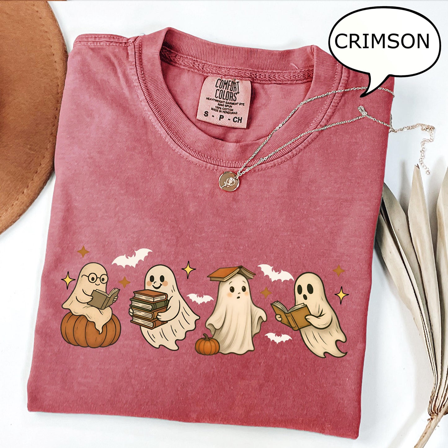 Comfort Colors Ghost Reading Book Halloween Ghos Book Lover Teacher Halloween Ghost Book (5)