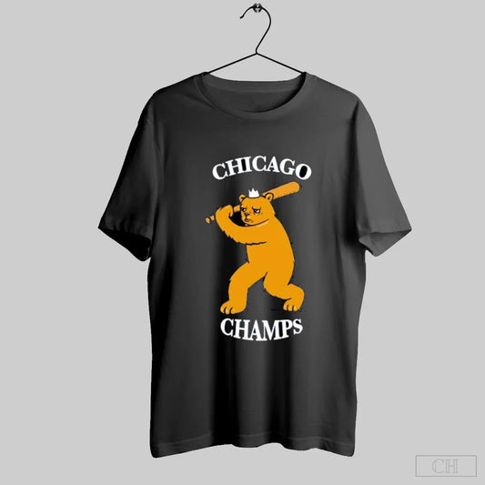 Chicago Champs Bear With Crown Holding Baseball Bat S Black