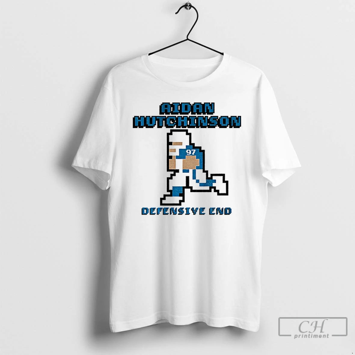 Classic Aidan Hutchinson Defensive End Detroit Lions Retro Baller 8bit T Shirts