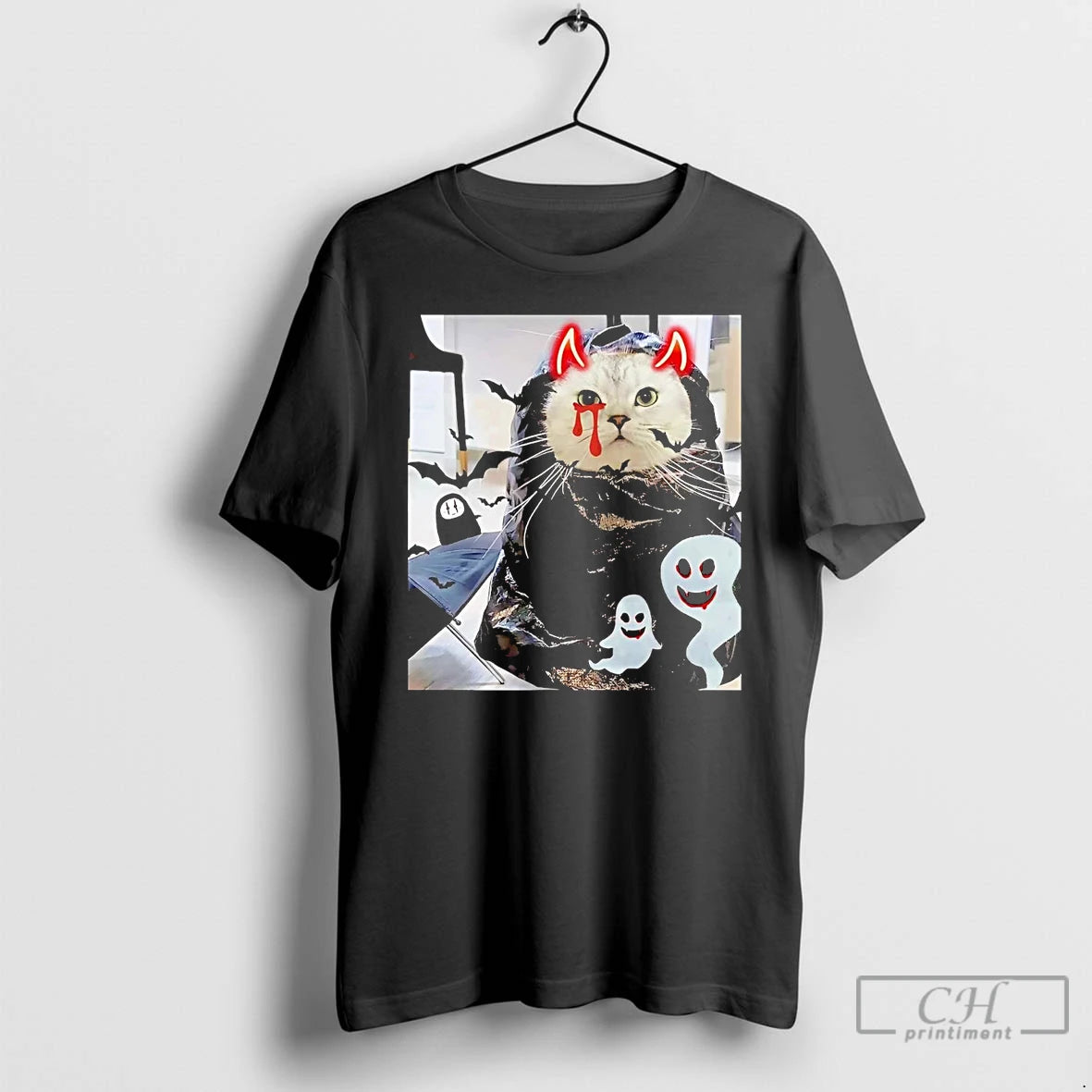 Classic Black Cat Devil No Face Halloween T Shirts
