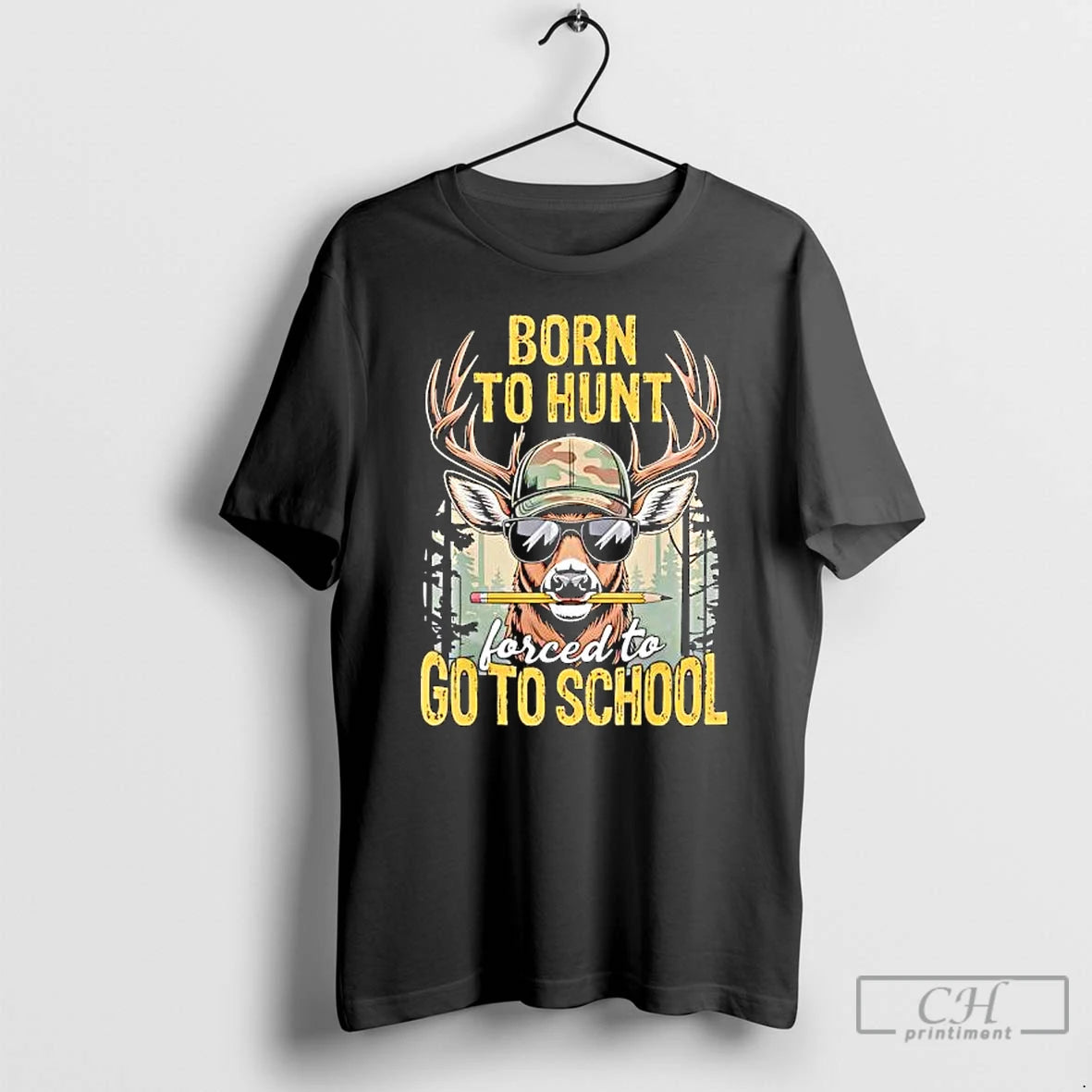Classic Camo Deer Hunting Holding Pencil Born Hunt Forced To Go To School Retro T-Shirts, Hoodie, Sweatshirt