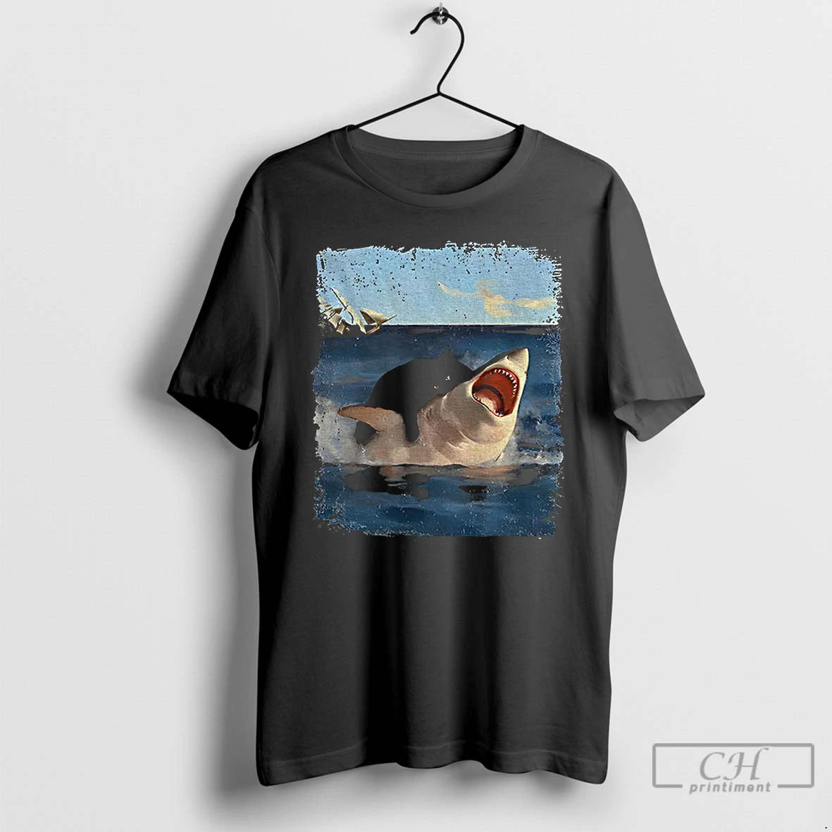 Classic Cat Bites Shark Funny Meme Vintage T-Shirts, Hoodie, Sweatshirt | AU18TeeNovaLab.com