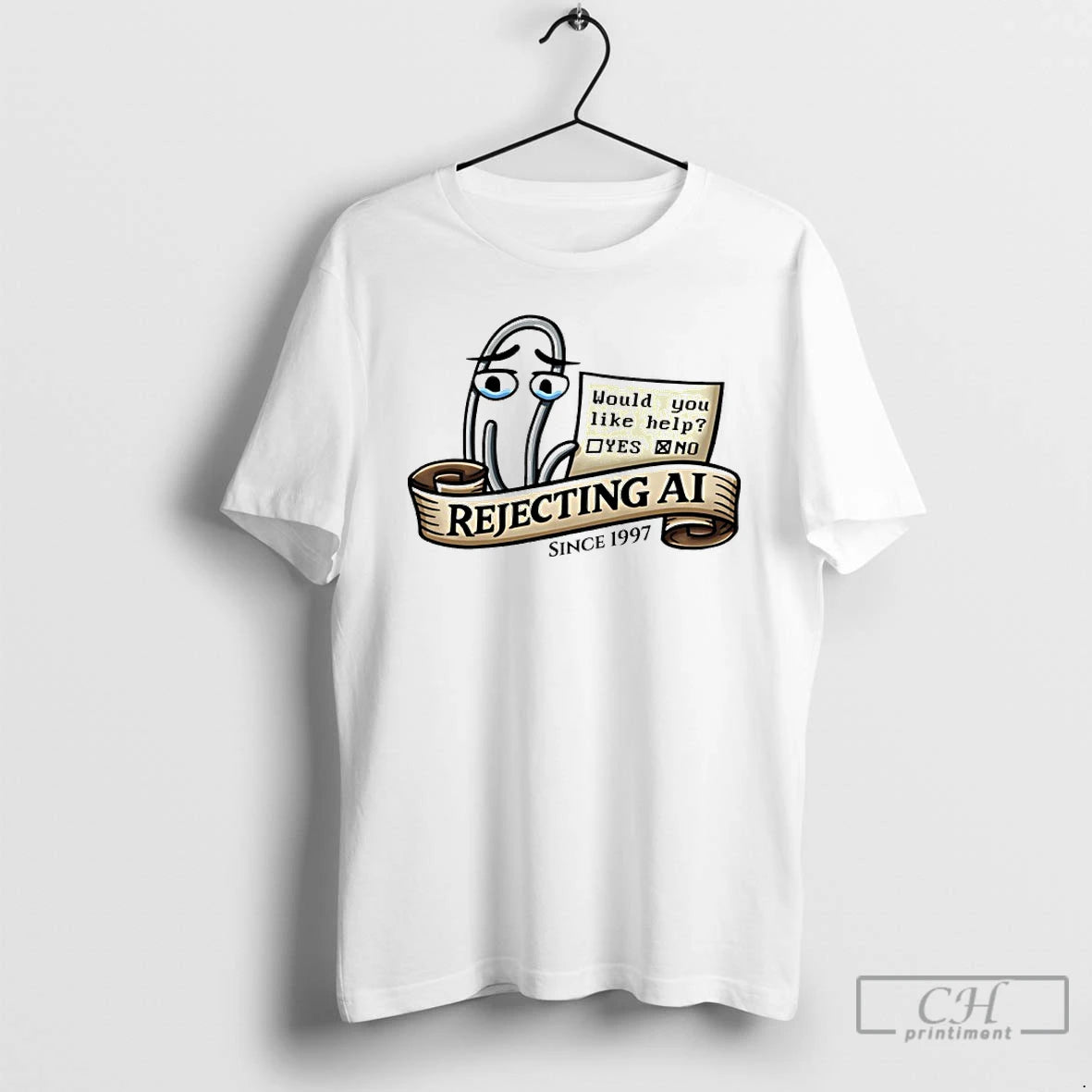 Classic Clippy Rejecting Ai Since 1997 Would You Like Help Yes Or No T Shirts Hoodie, Sweatshirt | AU18TeeNovaLab.com