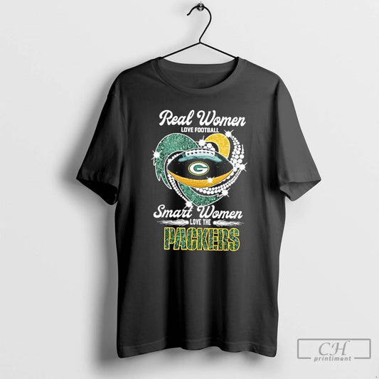 Classic Crystal Heart Real Women Love Football Smart Women Love The Green Bay Packers Lightning T-Shirts, Hoodie, Sweatshirt
