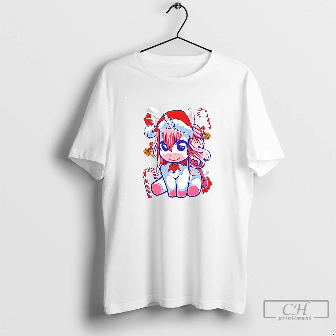 Classic Cute Unicorn Candy Cane Christmas T Shirts