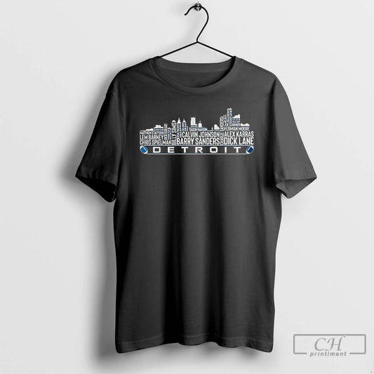Classic Detroit Lions Football City Skyline Greatest Of All Time Team Legends Barry Sanders