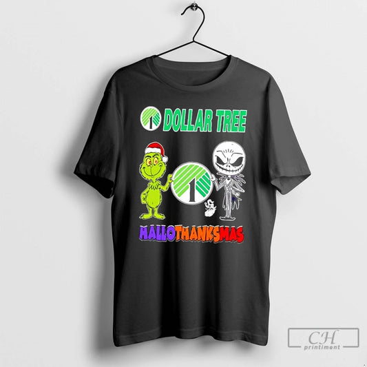 Classic Dollar Tree X Grinch And Jack Skellington Friends Fist Bump Happy Hallothanksmas T Shirts