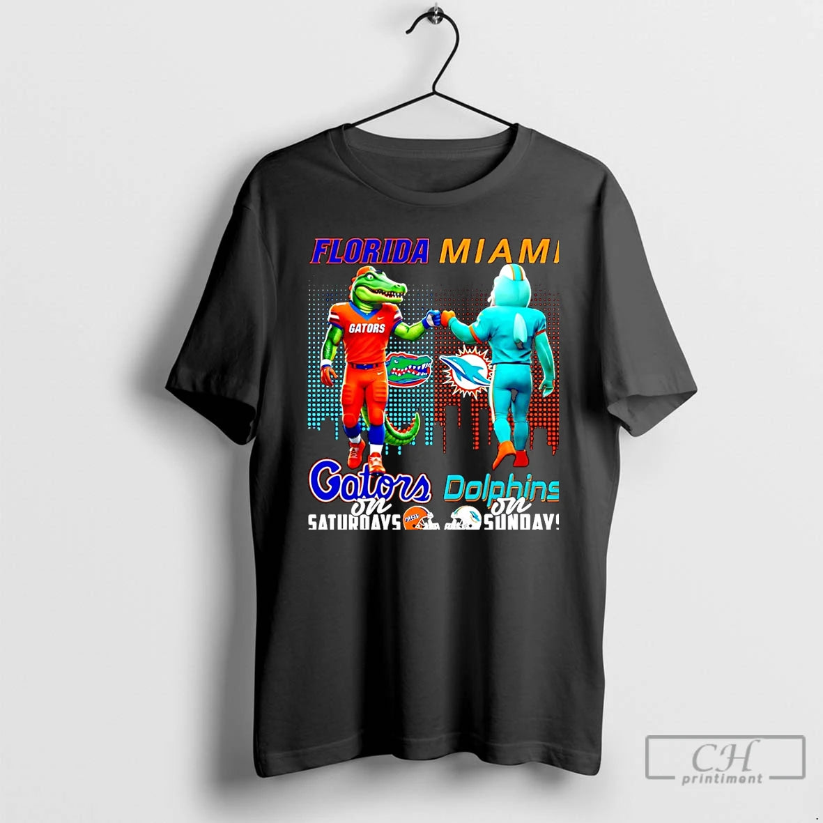 Classic Florida Gators On Saturdays Vs Miami Dolphins On Sundays Mascot Skyline Christmas T Shirts Hoodie, Sweatshirt