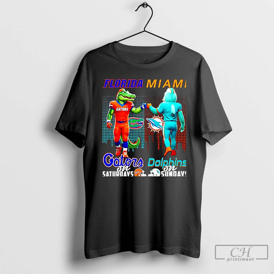 Classic Florida Gators On Saturdays Vs Miami Dolphins On Sundays Mascot Skyline Christmas T Shirts Hoodie, Sweatshirt
