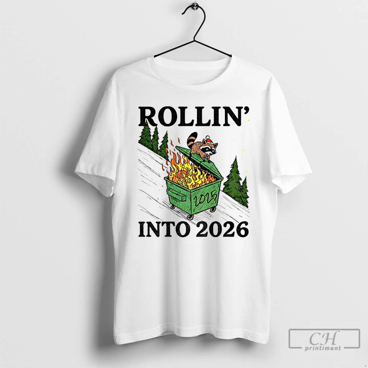 Classic Funny Raccoon Feral Rollin Into 2026 Christmas Happy New Year T-Shirts, Hoodie, Sweatshirt | AU18TeeNovaLab.com