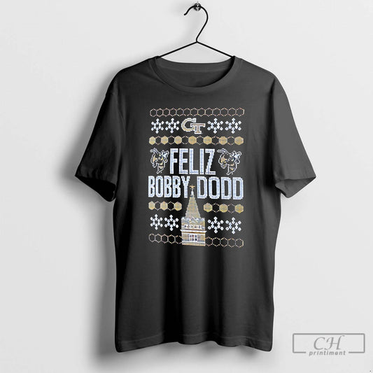 Classic Georgia Tech Yellow Jackets Feliz Bobby Dodd Ugly Christmas T-Shirts, Hoodie, Sweatshirt | AU18TeeNovaLab.com