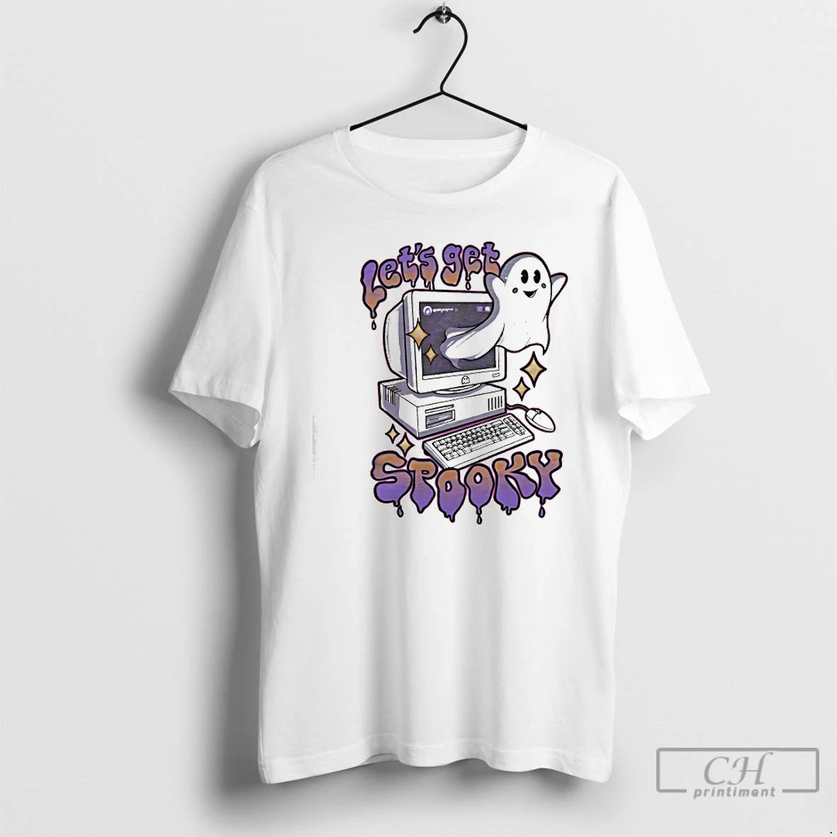 Classic Ghost Computer Haloween Lets Get Spooky T-Shirts, Hoodie, Sweatshirt | AU18TeeNovaLab.com