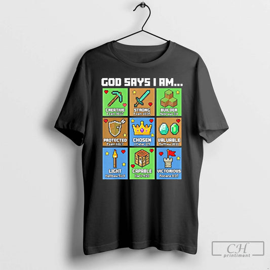 Classic God Says I Am Bible Verses Pixel Art Christian Gamer Boys T Shirts Sweater Hoodie, Sweatshirt | AU18TeeNovaLab.com
