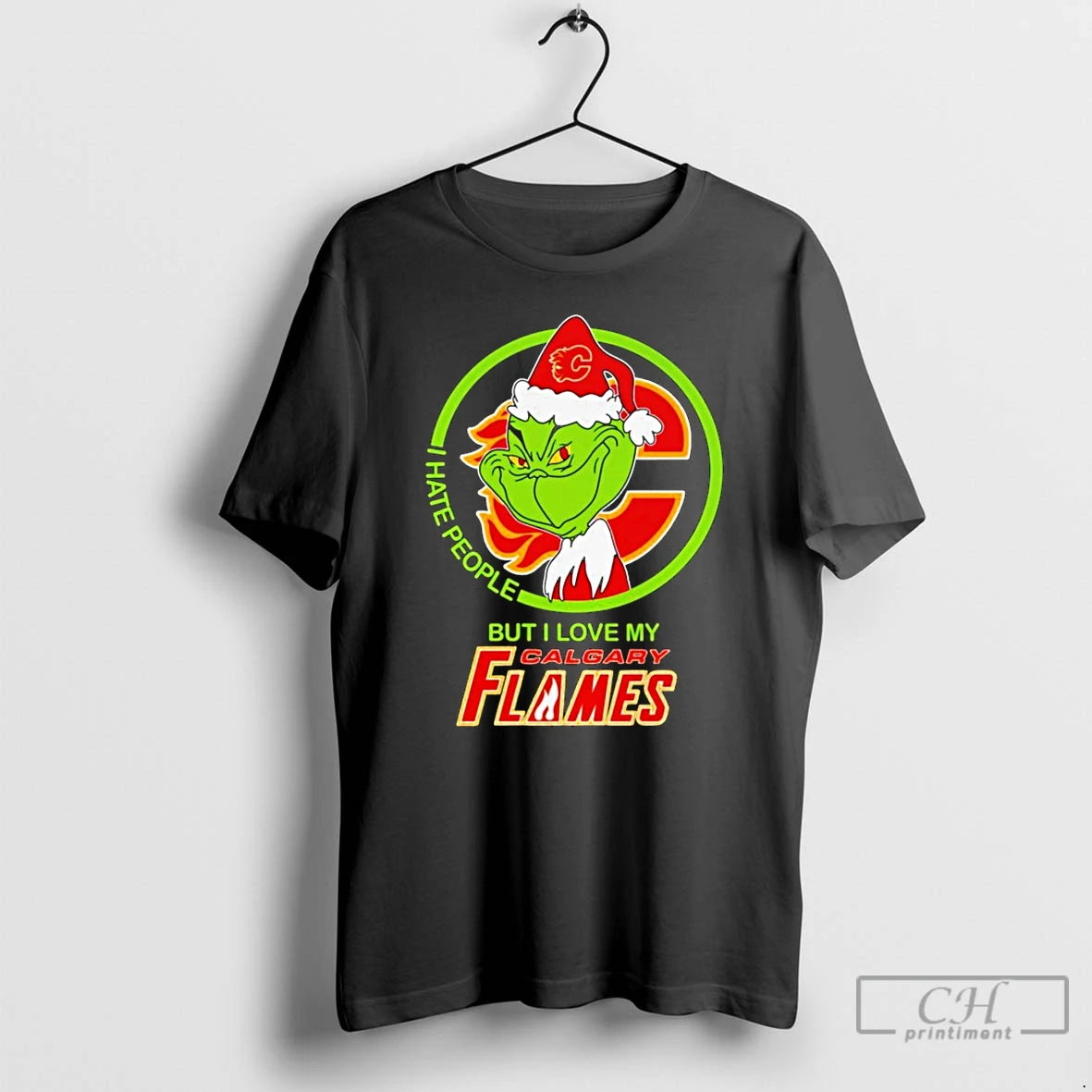 Classic Grinch I Hate People But I Love My Calgary Flames T Shirts