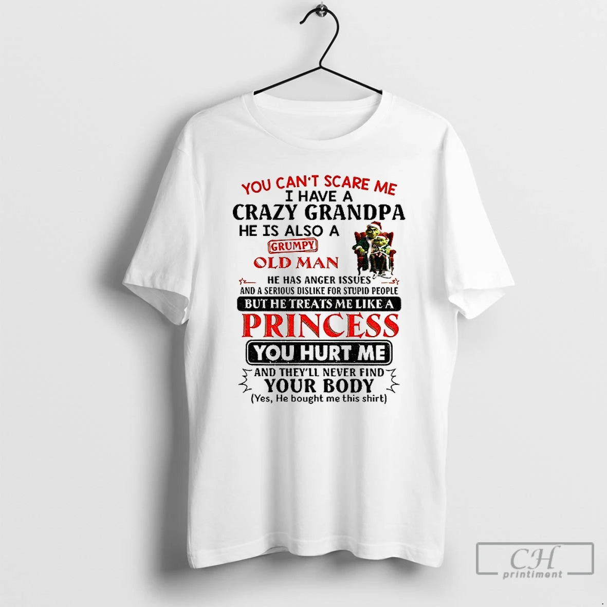 Classic Grinch Santa Hat You Cant Scare Me I Have A Crazy Grandpa He Is T-Shirts, Hoodie, Sweatshirt | AU18TeeNovaLab.com