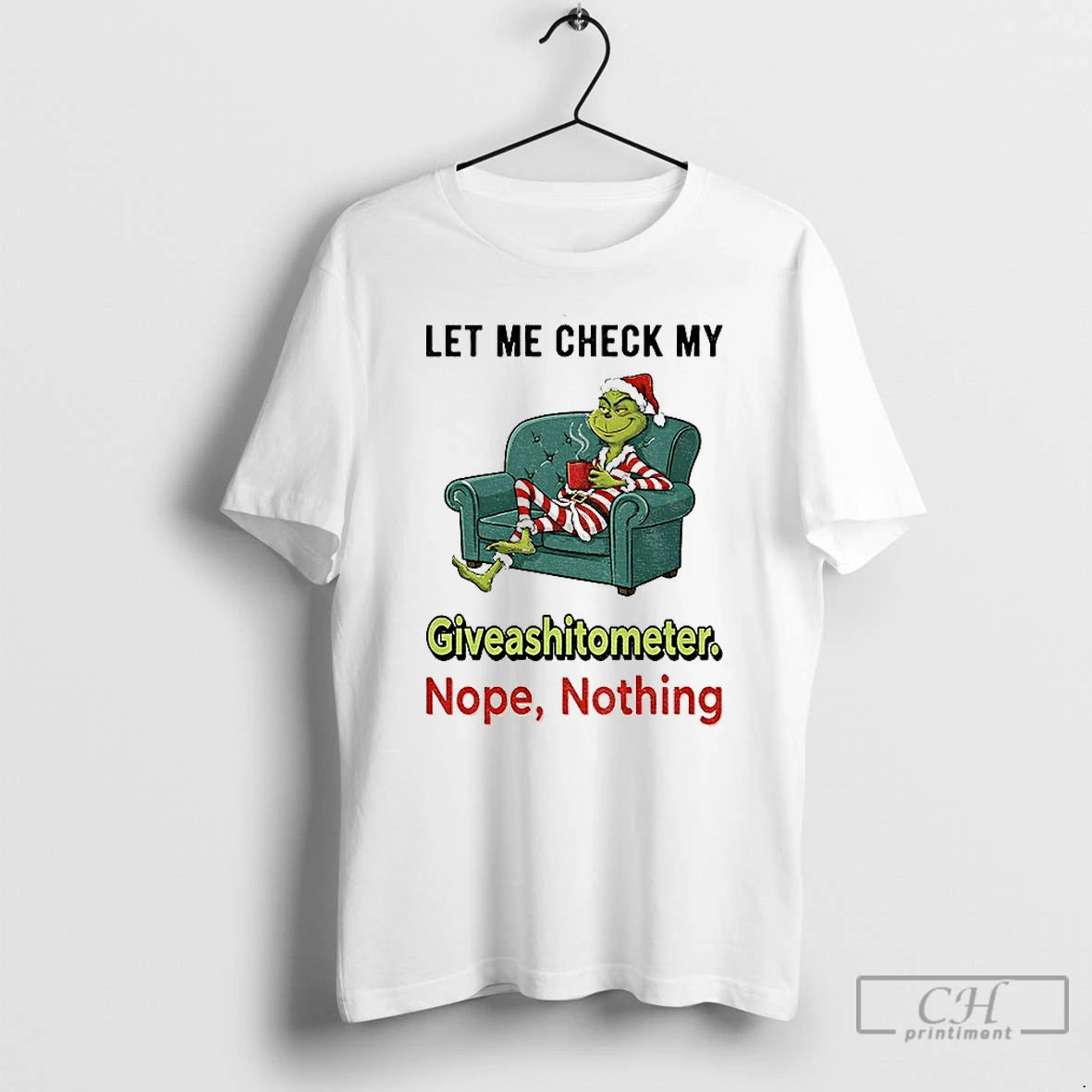 Classic Grinch Santa Let Me Check My Giveashittometer Nope Nothing Christmas T-Shirts, Hoodie, Sweatshirt