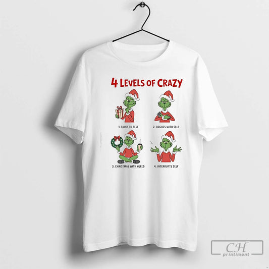 Classic Grinch Xmas Four Escalating Levels Of Crazy T-Shirts, Hoodie, Sweatshirt | AU18TeeNovaLab.com