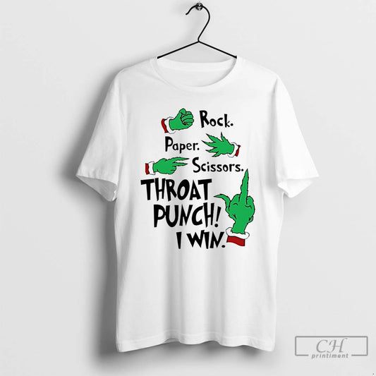 Classic Grinch Hand Rock Paper Scissors Throat Punch I Win T Shirts
