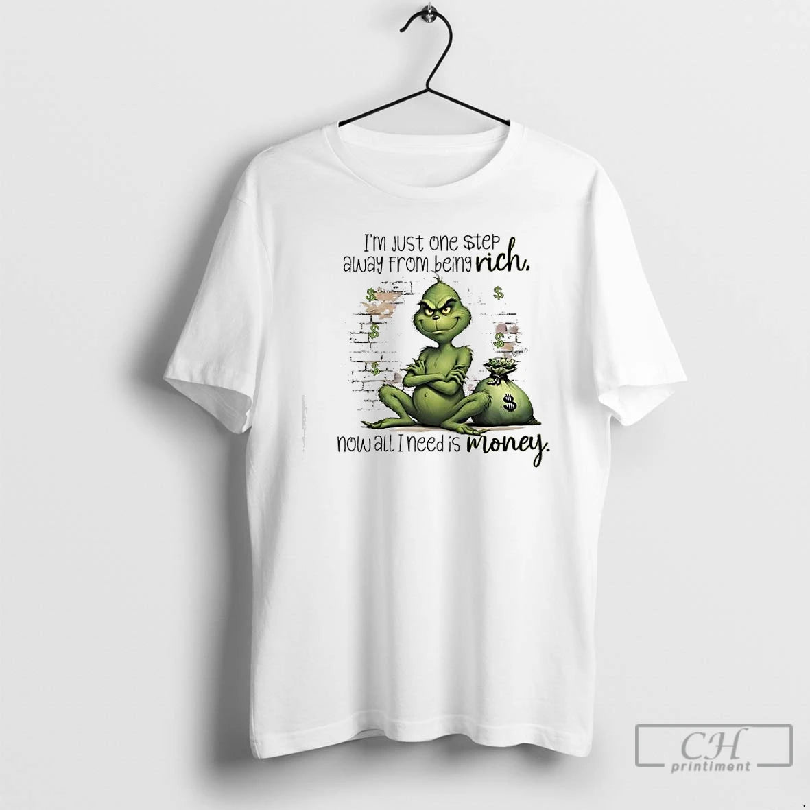 Classic Grinch Just One Step Away From Being Rich Rich Now All I Need Is T-Shirts, Hoodie, Sweatshirt | AU18TeeNovaLab.com