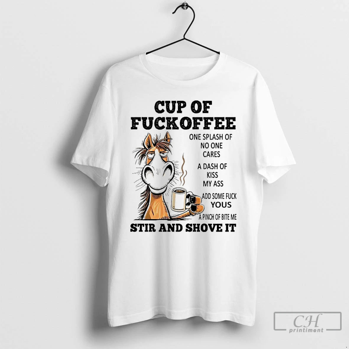 Classic Horse Cup Of Fuckoffee One Splash Of No One Cares T-Shirts, Hoodie, Sweatshirt | AU18TeeNovaLab.com