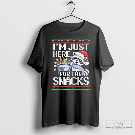 Classic Im Just Here For The Snacks Raccoon Christmas Ugly T-Shirts, Hoodie, Sweatshirt | AU18TeeNovaLab.com