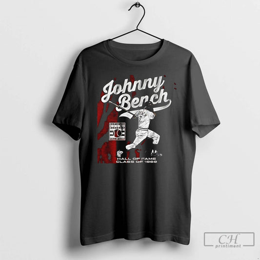 Classic Johnny Bench Hall Of Fame Class Of 1989 Baseball Signature T Shirts