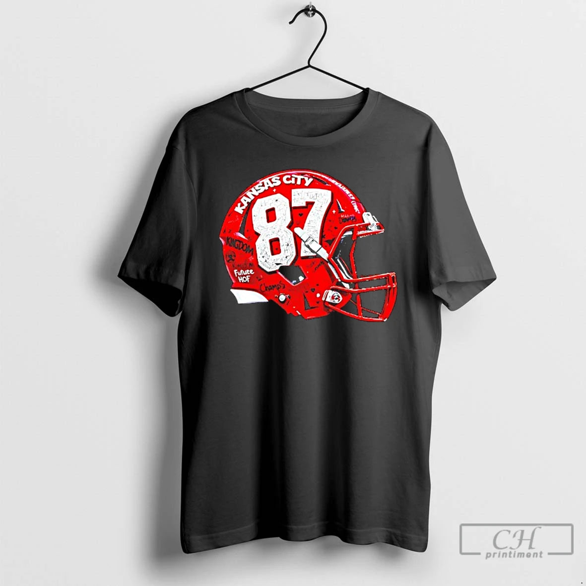 Classic Kansas City Chiefs Travis Kelce 87 Graffiti Helmet T Shirts