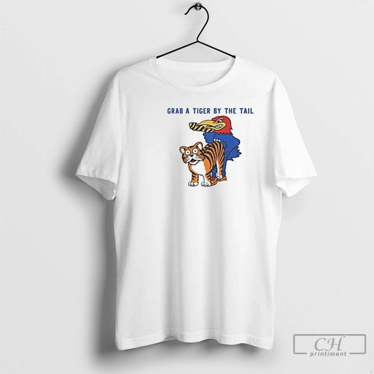 Classic Kansas Vs Missouri Rivalry Grab A Tiger By The Tail Circle White T Shirts Hoodie, Sweatshirt | AU18TeeNovaLab.com