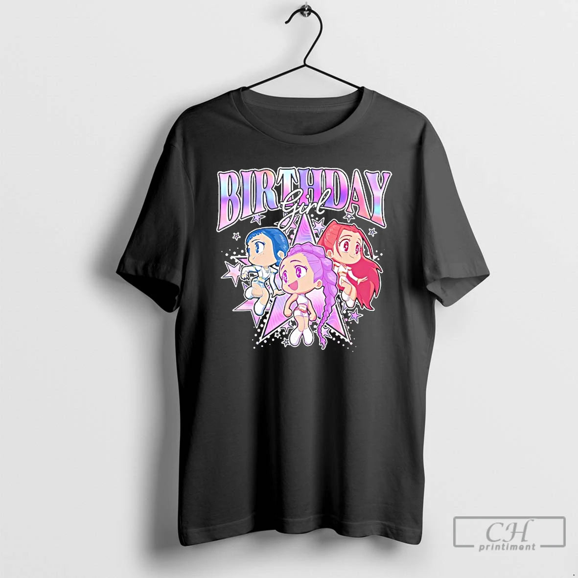 Classic Kpop Demon Hunters Birthday Girl Adorable Chibi Group Shot T-Shirts, Hoodie, Sweatshirt | AU18TeeNovaLab.com