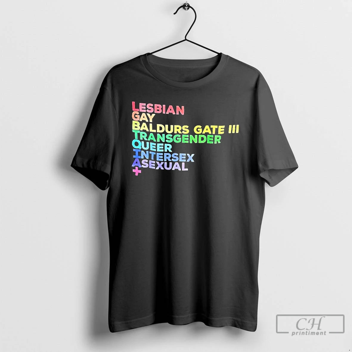 Classic Lesbian Gay Baldurs Gate Iii Transgender Queer Intersex Asexual Rainbow Text T Shirts Sweater Hoodie, Sweatshirt