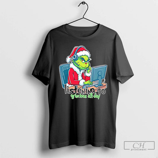 Classic Listening To Grinches All Day Christmas Grinch Telesale T-Shirts, Hoodie, Sweatshirt | AU18TeeNovaLab.com