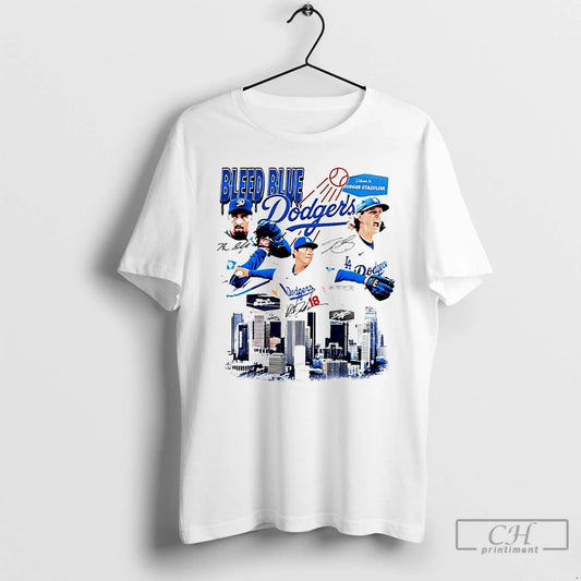 Classic Los Angeles Dodgers Players Bleed Blue Stadium Signatures T Shirts