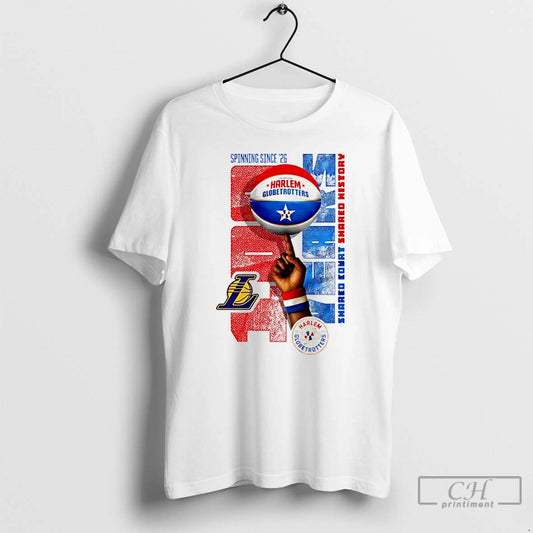 Classic Los Angeles Lakers X Harlem Globetrotters Spinning Since 26 T-Shirts, Hoodie, Sweatshirt | AU18TeeNovaLab.com
