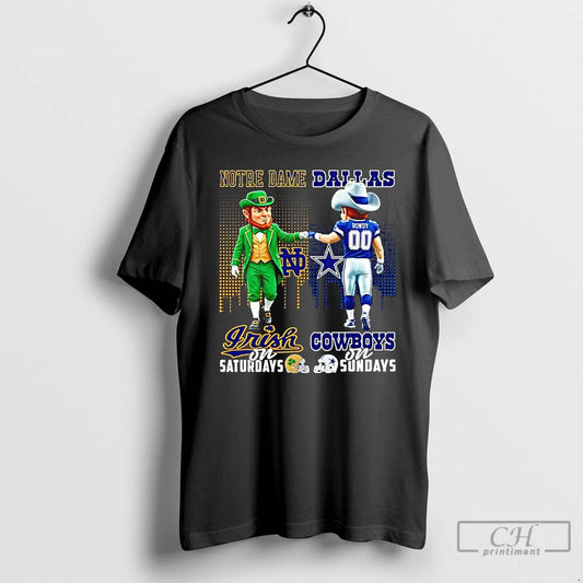 Classic Mascot Of Notre Dame Irish On Saturdays And Dallas Cowboys On Sundays T Shirts Hoodie, Sweatshirt