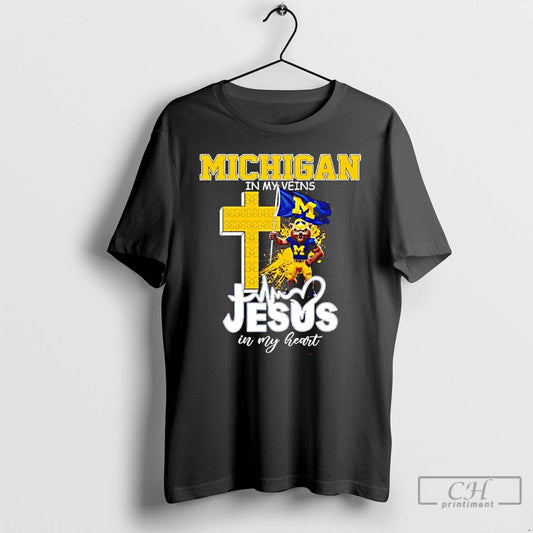 Classic Michigan Wolverines In My Veins Jesus In My Heart Flag T-Shirts, Hoodie, Sweatshirt | AU18TeeNovaLab.com