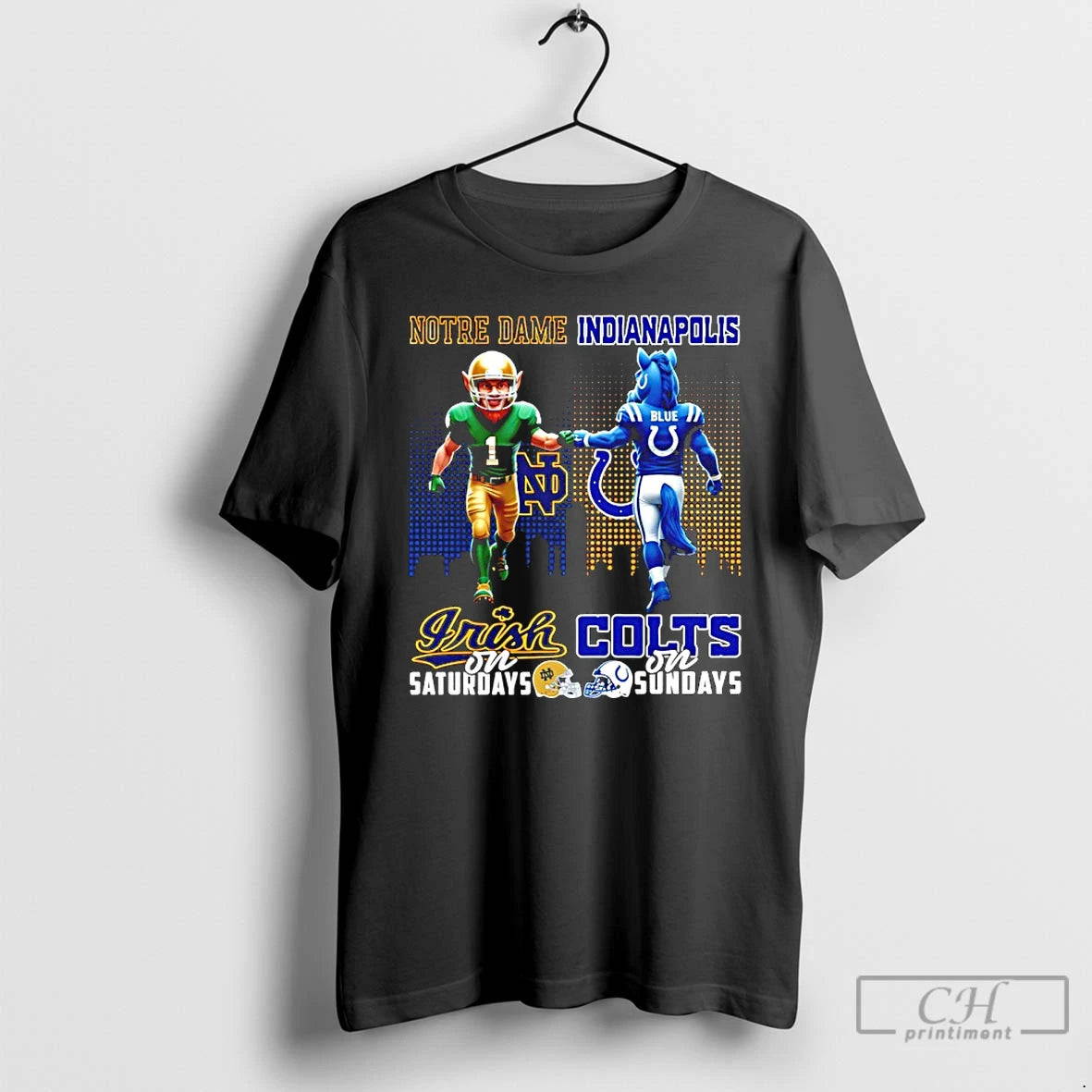 Classic Notre Dame Fighting Irish On Saturdays Vs Indianapolis Colts On Sundays Mascot City Skyline T-Shirts, Hoodie,...