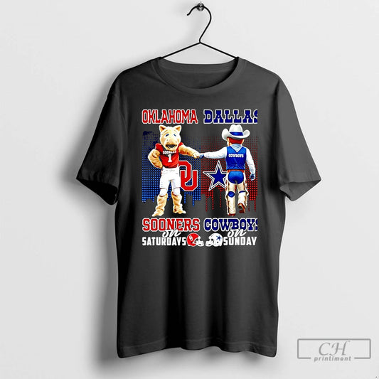 Classic Oklahoma Sooners On Saturdays Vs Dallas Cowboys On Sundays Mascot Skyline Christmas T Shirts Hoodie, Sweatshirt