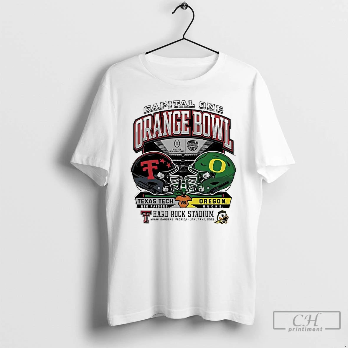 Classic Oregon Vs Texas Tech 2025 Orange Bowl Hard Rock Stadium Helmet T Shirts Sweater Hoodie, Sweatshirt