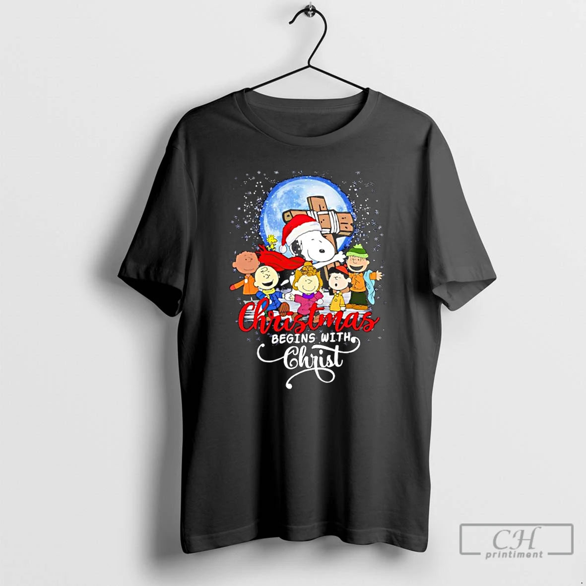 Classic Peanuts Characters Christmas Begins With Christ T Shirts