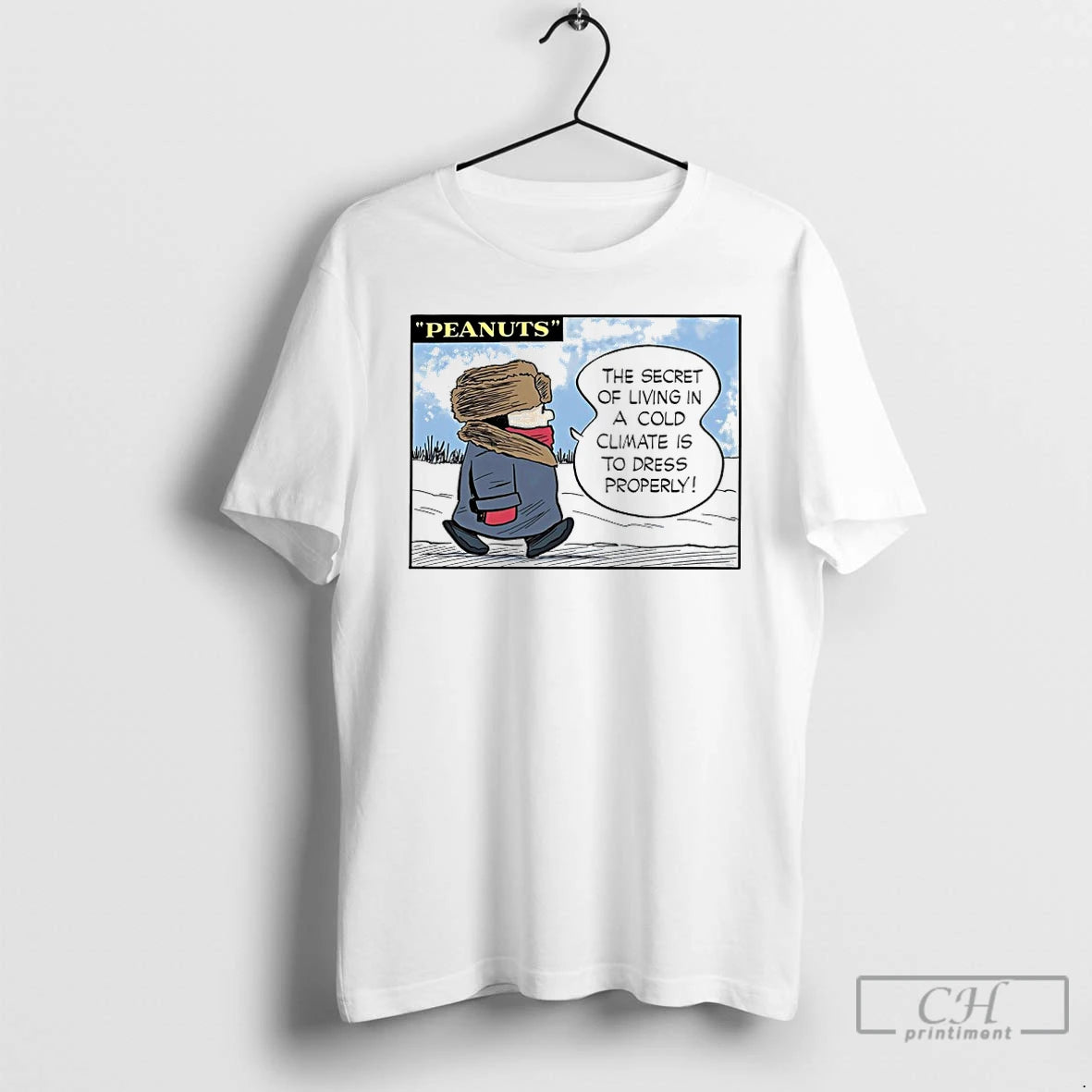 Classic Peanuts The Secret Of Living In A Cold Climate Is To Dress Properly T-Shirts, Hoodie, Sweatshirt | AU18TeeNovaLab.com