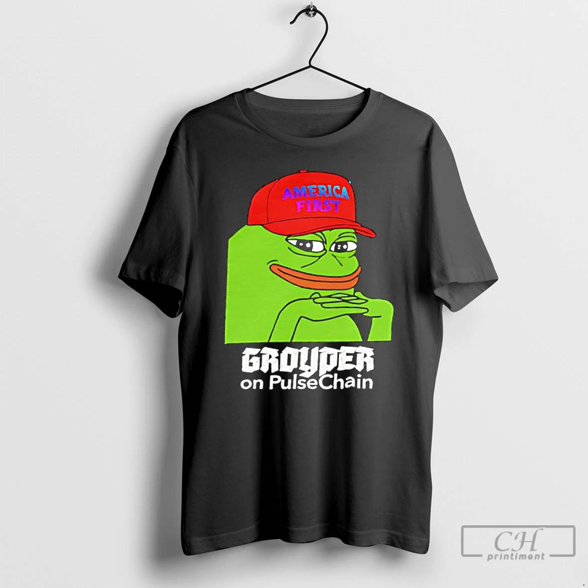 Classic Pepe Frog Meme America First Grouder On Pulsechain T Shirts