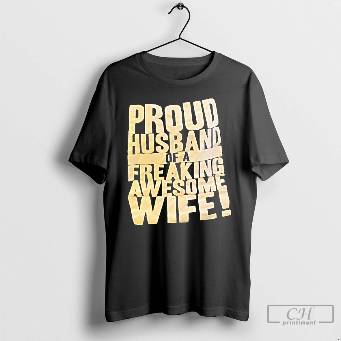 Classic Proud Husband Of A Freaking Awesome Wife Text T-Shirts, Hoodie, Sweatshirt | AU18TeeNovaLab.com