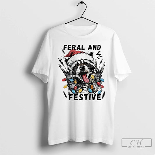 Classic Raccoon Santa Feral And Festive Christmas Light T-Shirts, Hoodie, Sweatshirt | AU18TeeNovaLab.com
