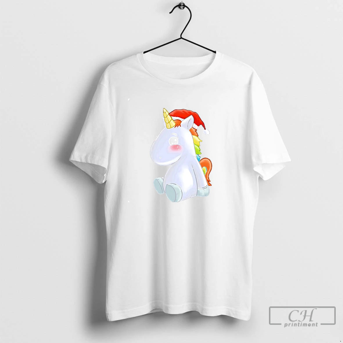 Classic Rainbow Unicorn Santa Hat Christmas Cute T Shirts