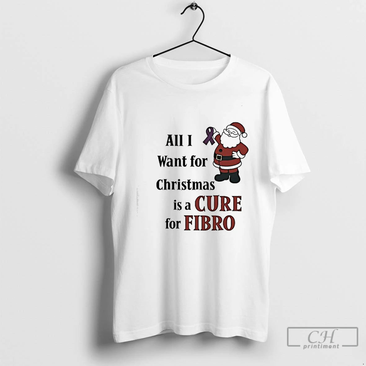 Classic Santa Awareness All I Want For Christmas Is A Cure For Fibro T Shirts Hoodie, Sweatshirt | AU18TeeNovaLab.com