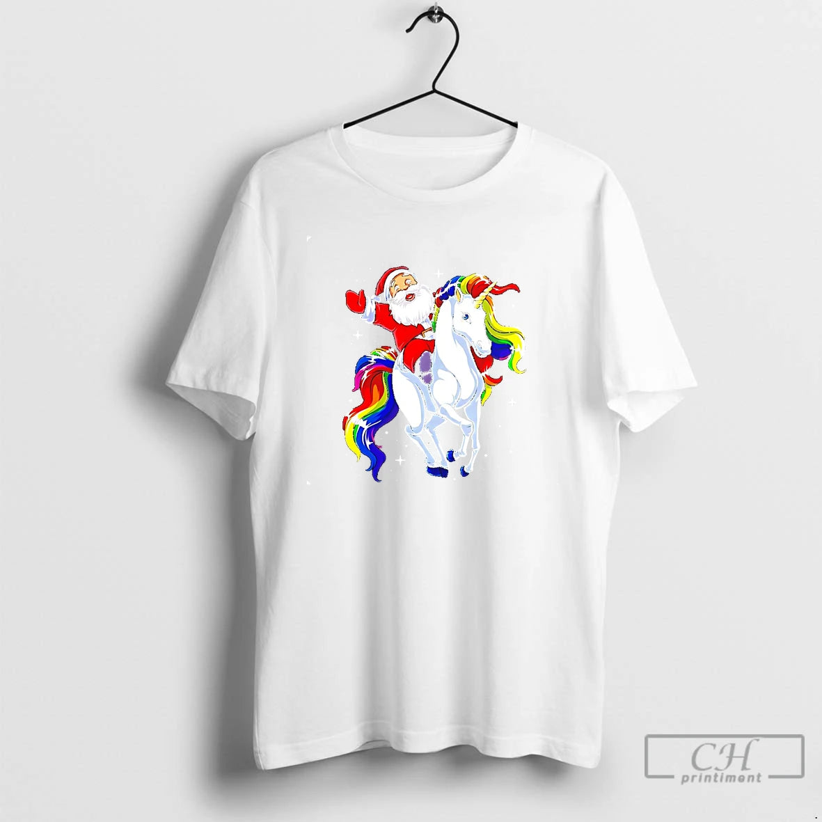 Classic Santa Riding Rainbow Unicorn Galaxy Christmas T Shirts