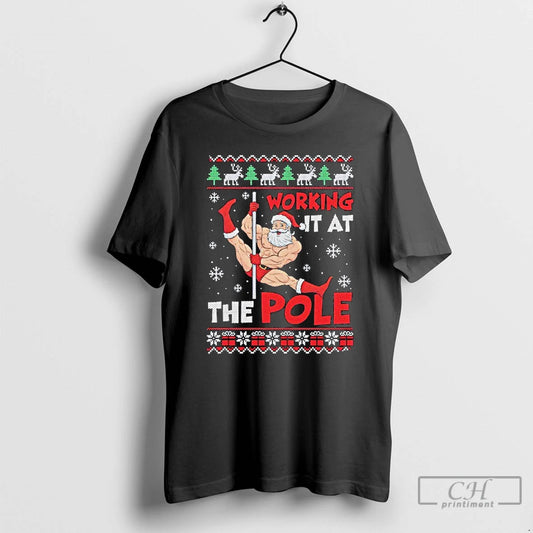 Classic Santa Working It At The Pole Dancing Ugly Christmas T-Shirts, Hoodie, Sweatshirt | AU18TeeNovaLab.com